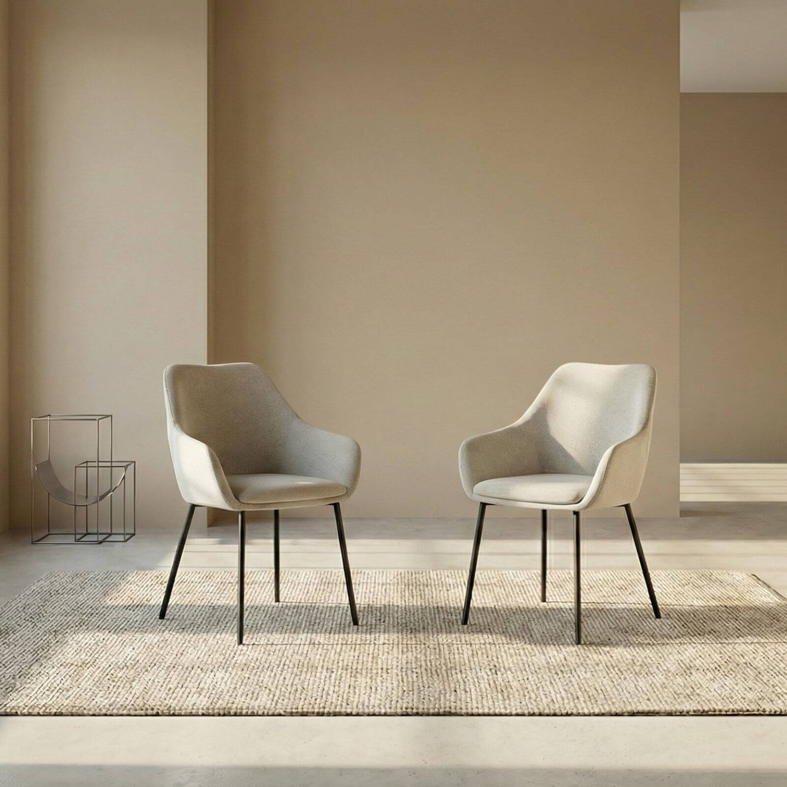 Bradman | Contemporary Oat Grey Fabric Dining Chairs With Arms | Set Of 2 | Oat