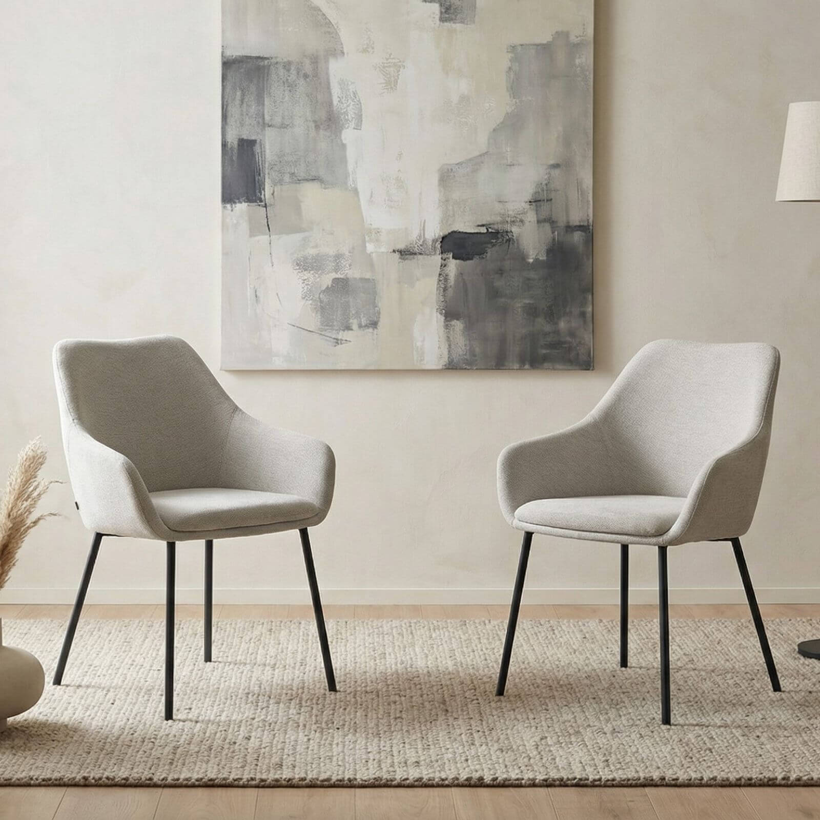 Bradman | Contemporary Oat Grey Fabric Dining Chairs With Arms | Set Of 2 | Oat