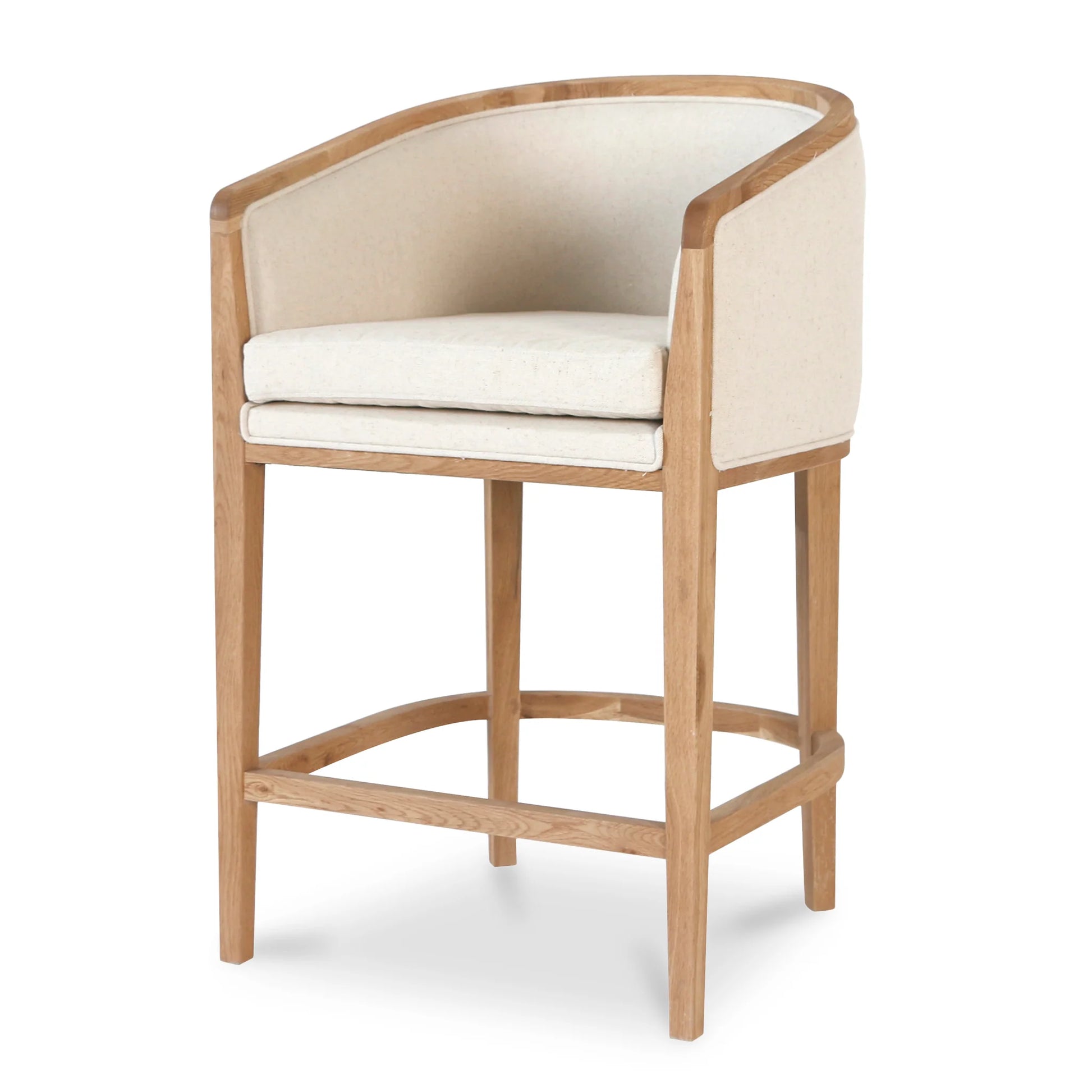 Brampton | Coastal Mid Century Wooden Bar Stool With Arms | Light Beige