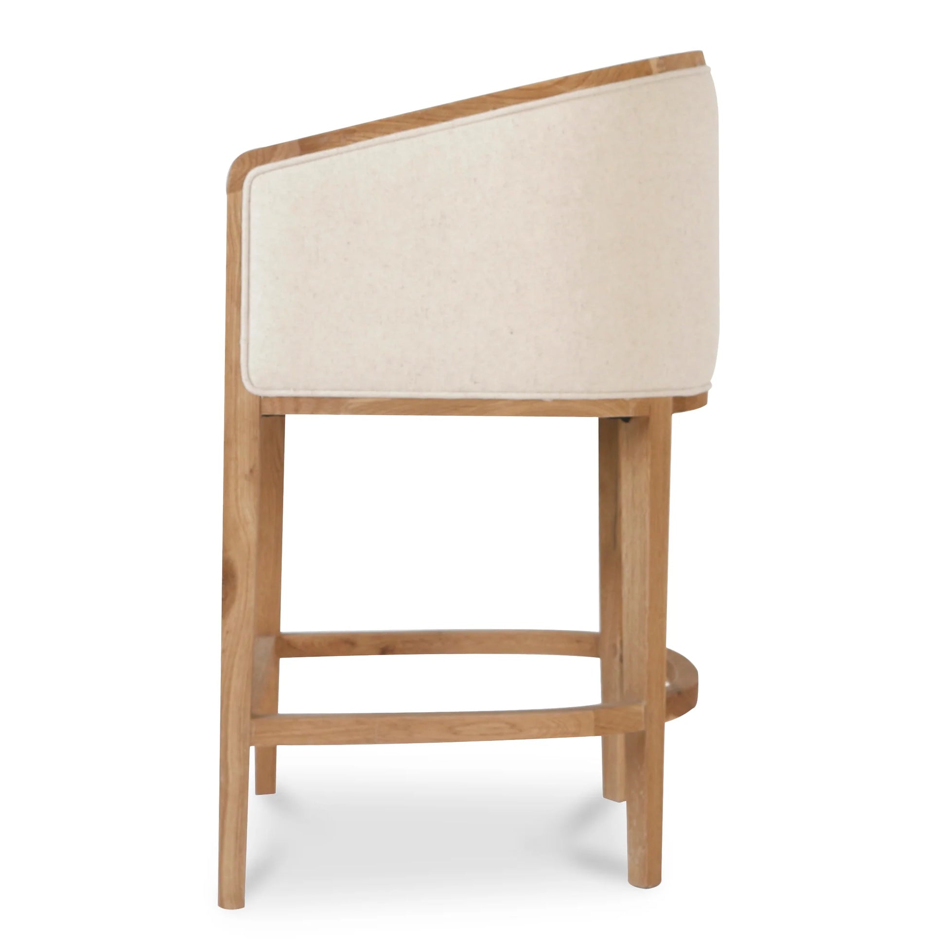 Brampton | Coastal Mid Century Wooden Bar Stool With Arms | Light Beige