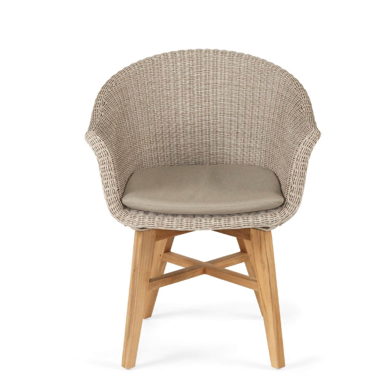 Bramptons | Coastal Teak Indoor Outdoor Wooden Dining Chairs With Arms | Mushroom