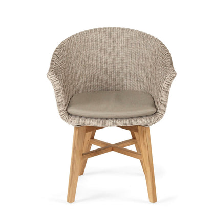 Bramptons | Coastal Teak Indoor Outdoor Wooden Dining Chairs With Arms | Mushroom