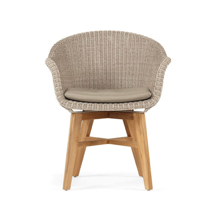 Bramptons | Coastal Teak Indoor Outdoor Wooden Dining Chairs With Arms | Mushroom