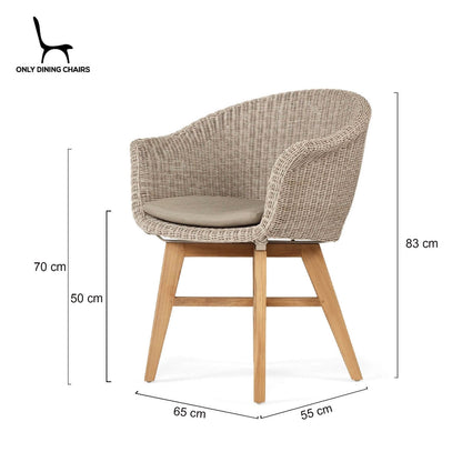 Bramptons | Coastal Teak Indoor Outdoor Wooden Dining Chairs With Arms | Mushroom