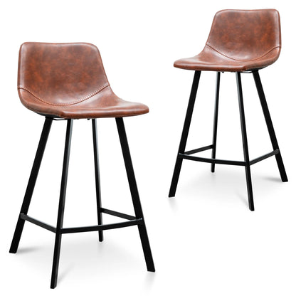 Bramston | Modern PU Leather Fabric Bar Stools | Set Of 2 | Cinnamon Brown