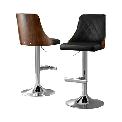 Braun | Modern Wood Swivel PU Leather Adjustable Bar Stools | Set Of 2 | Black