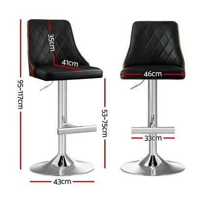 Braun | Modern Wood Swivel PU Leather Adjustable Bar Stools | Set Of 2 | Black