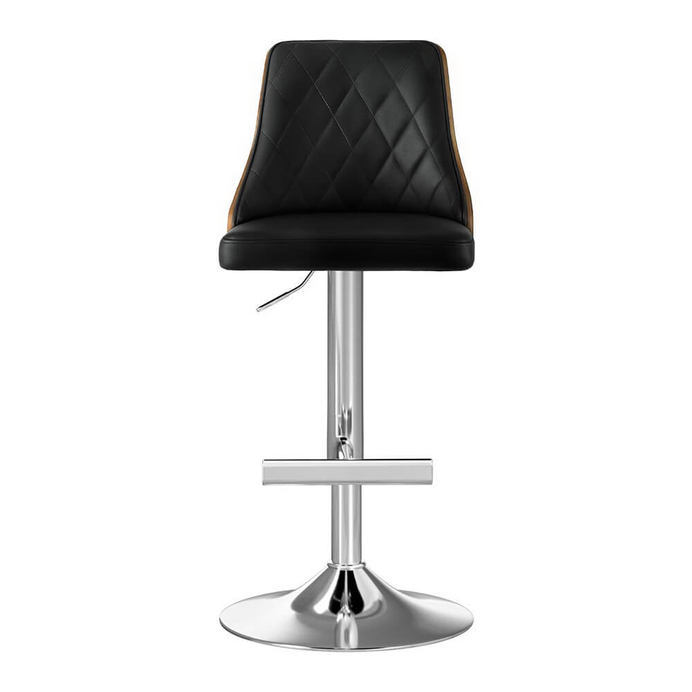 Braun | Modern Wood Swivel PU Leather Adjustable Bar Stools | Set Of 2 | Black