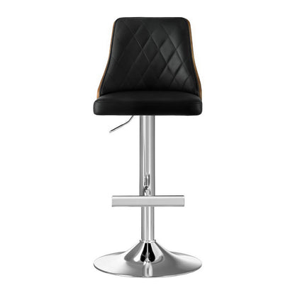Braun | Modern Wood Swivel PU Leather Adjustable Bar Stools | Set Of 2 | Black
