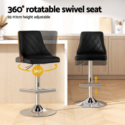 Braun | Modern Wood Swivel PU Leather Adjustable Bar Stools | Set Of 2 | Black
