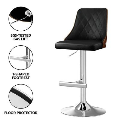 Braun | Modern Wood Swivel PU Leather Adjustable Bar Stools | Set Of 2 | Black