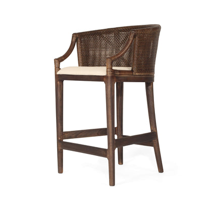 Coastal Wooden Dark Brown Rattan Bar Stool | Dark Brown