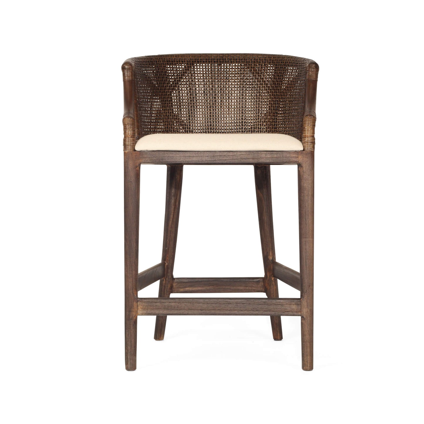 Coastal Wooden Dark Brown Rattan Bar Stool | Dark Brown