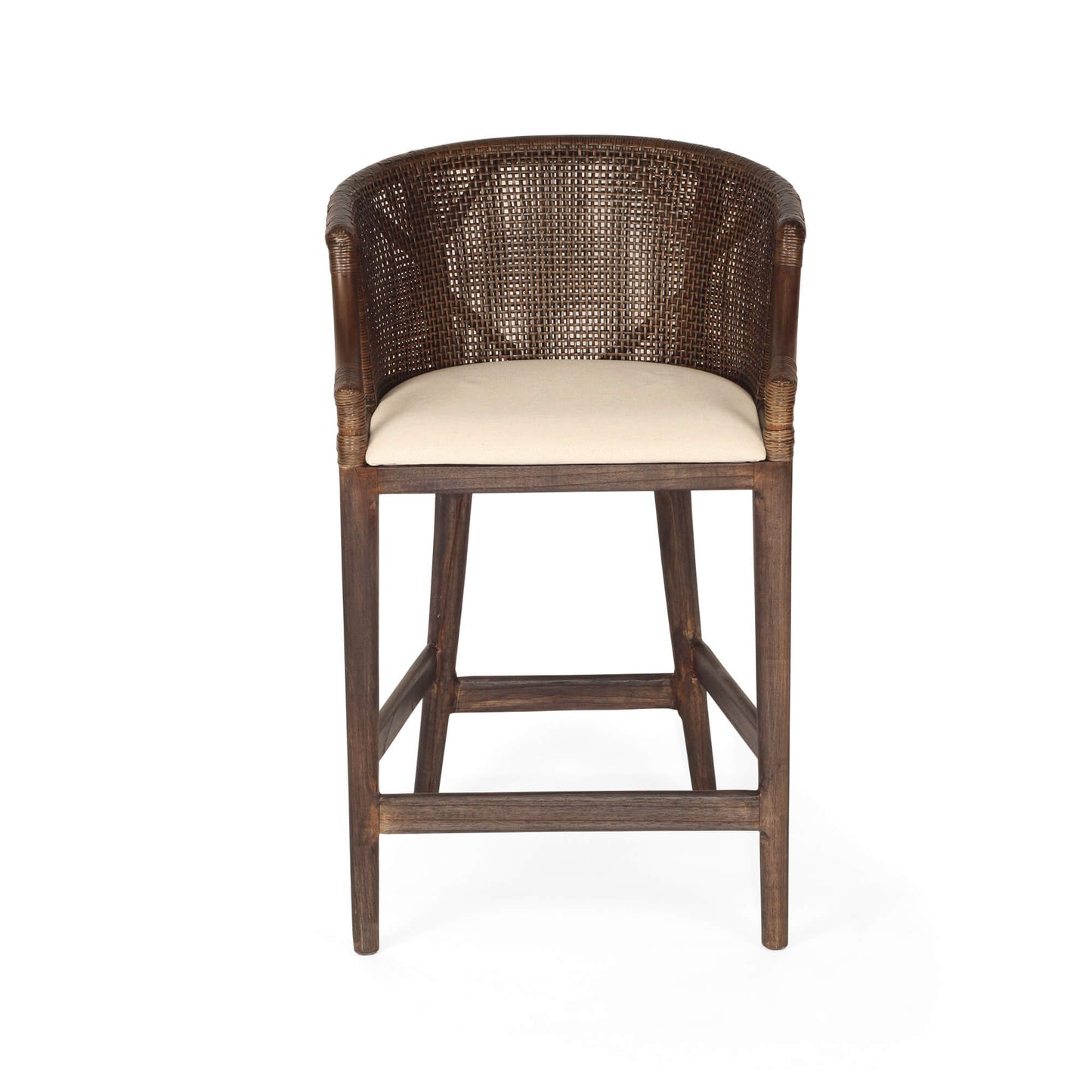 Coastal Wooden Dark Brown Rattan Bar Stool | Dark Brown