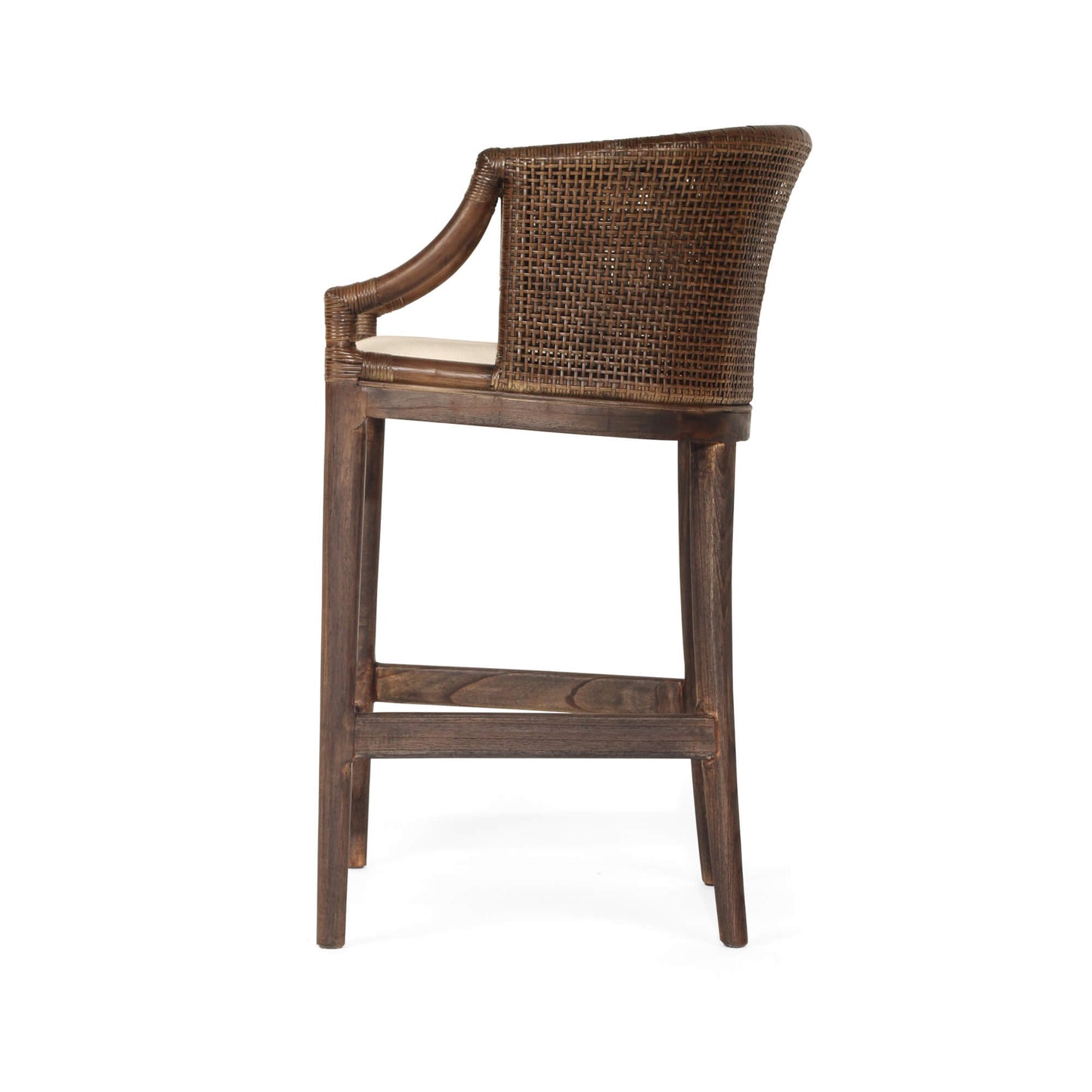 Coastal Wooden Dark Brown Rattan Bar Stool | Dark Brown