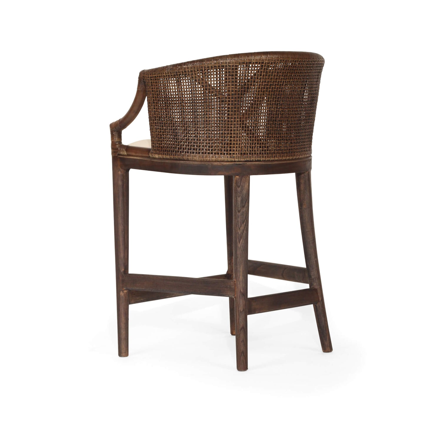 Coastal Wooden Dark Brown Rattan Bar Stool | Dark Brown