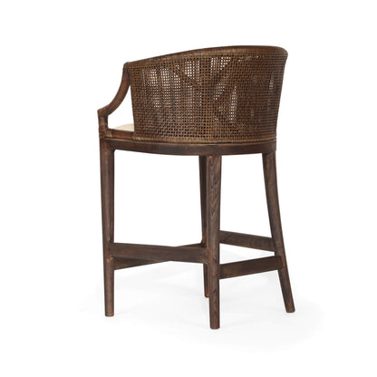 Coastal Wooden Dark Brown Rattan Bar Stool | Dark Brown