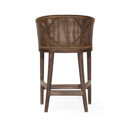 Coastal Wooden Dark Brown Rattan Bar Stool | Dark Brown