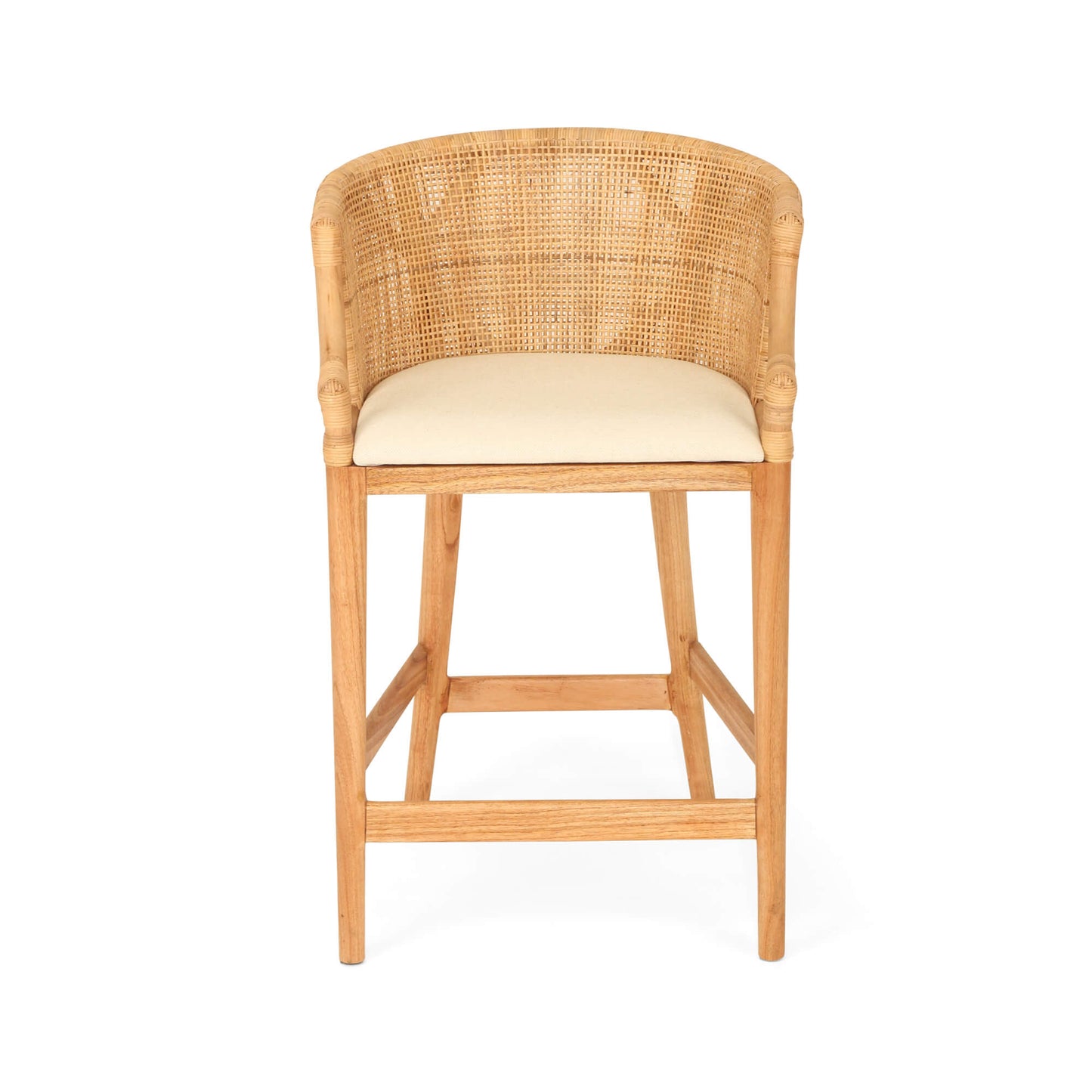 Coastal Wooden Natural Rattan Bar Stool | Natural