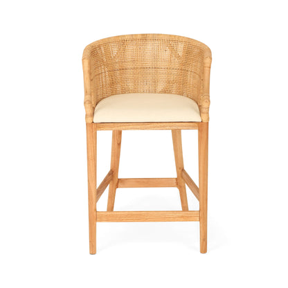 Coastal Wooden Natural Rattan Bar Stool | Natural