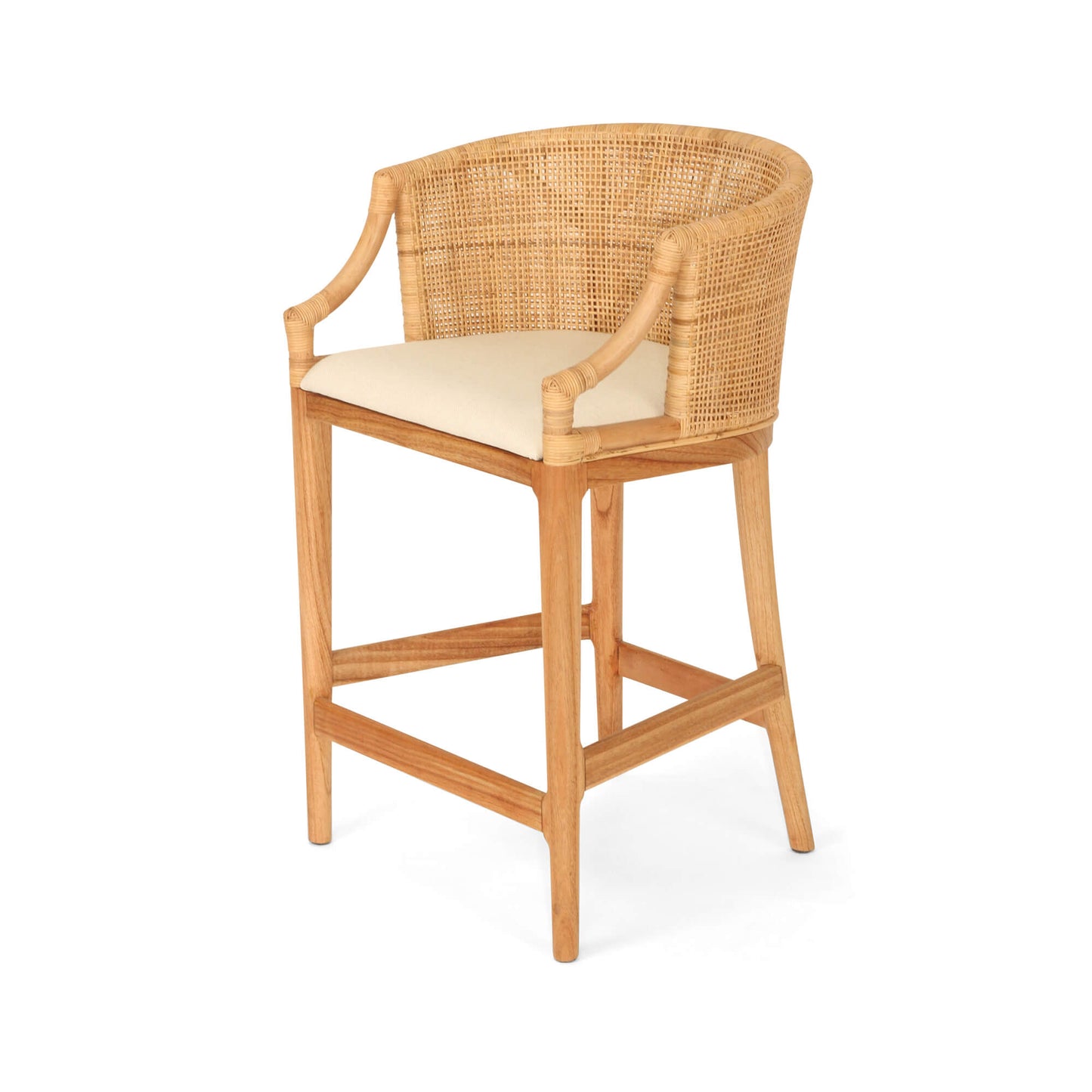 Coastal Wooden Natural Rattan Bar Stool | Natural