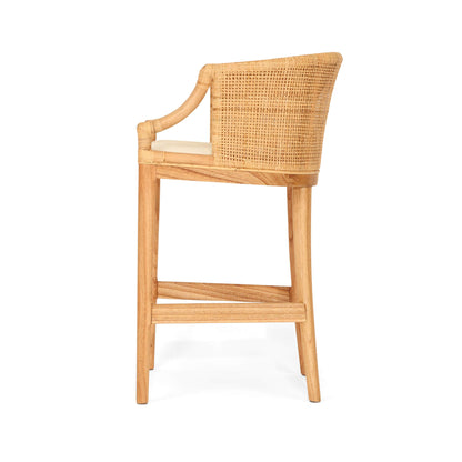Coastal Wooden Natural Rattan Bar Stool | Natural