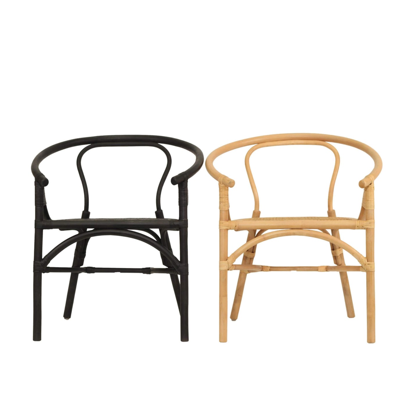 Brookwater | Coastal Black Natural Rattan Dining Chairs With Arms | Black