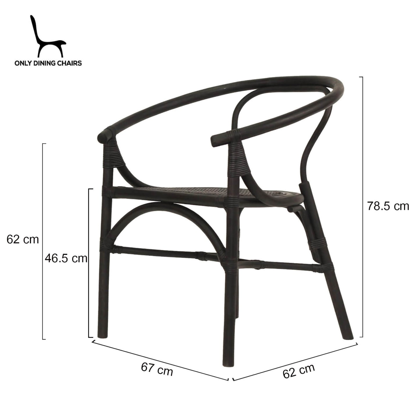 Brookwater | Coastal Black Natural Rattan Dining Chairs With Arms | Black