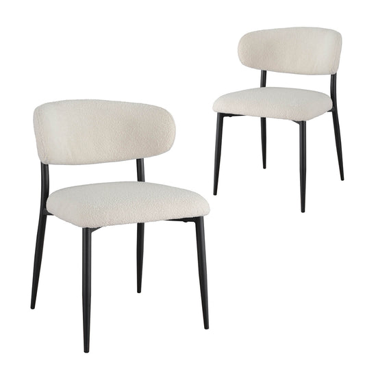 Buller | Mid Century Off White Boucle Fabric Dining Chairs | Set Of 2 | Off White