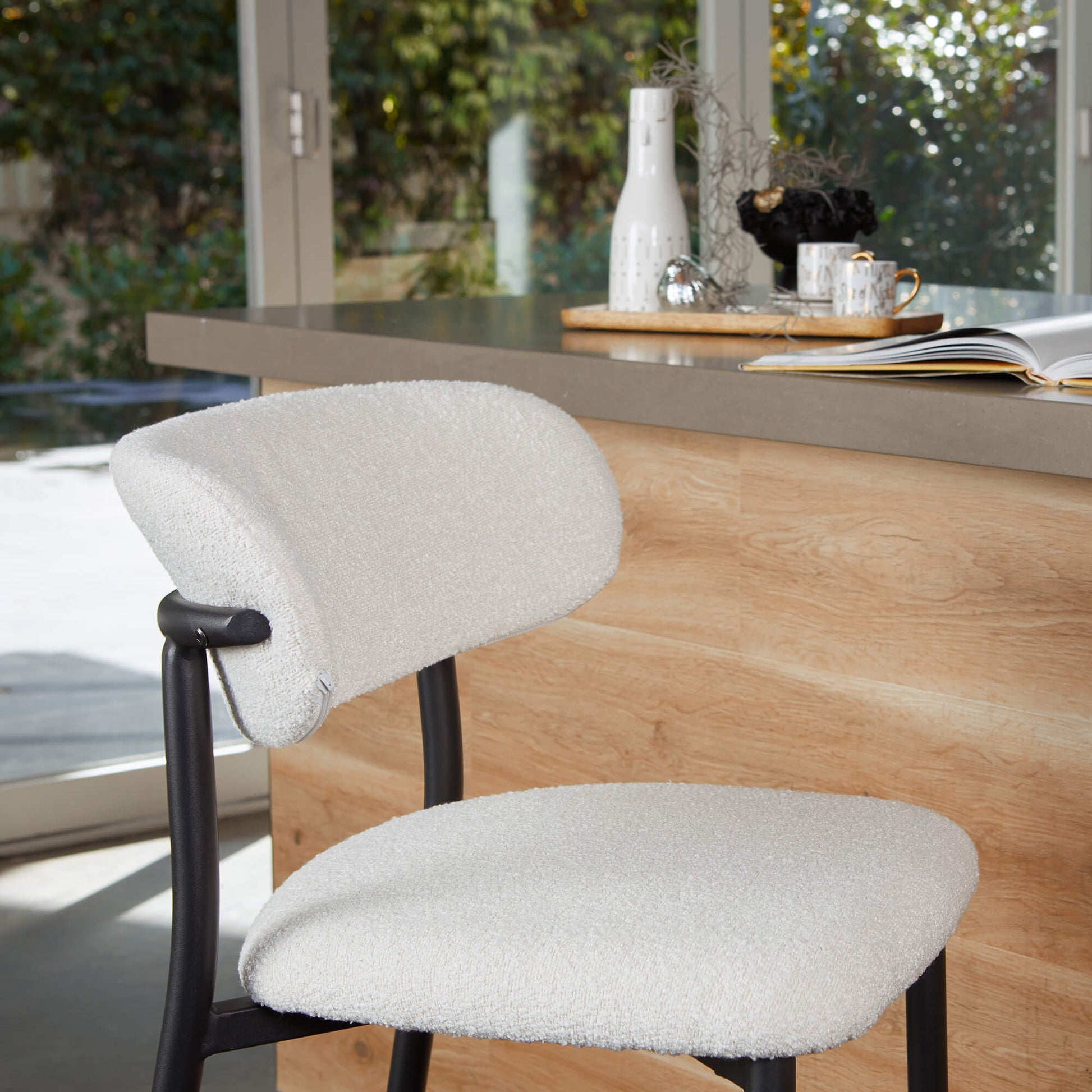 Buller | Mid Century Off White Boucle Fabric Bar Stools | Set Of 2 | White