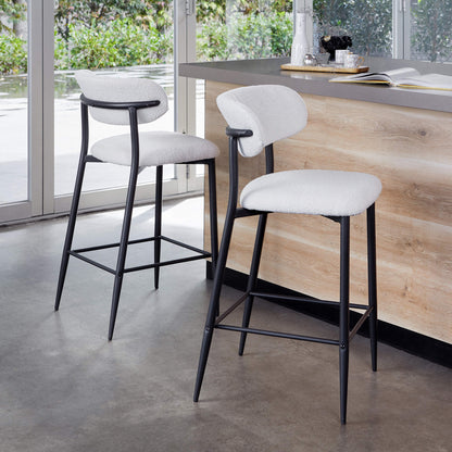 Buller | Mid Century Off White Boucle Fabric Bar Stools | Set Of 2 | White