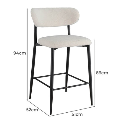 Buller | Mid Century Off White Boucle Fabric Bar Stools | Set Of 2 | White