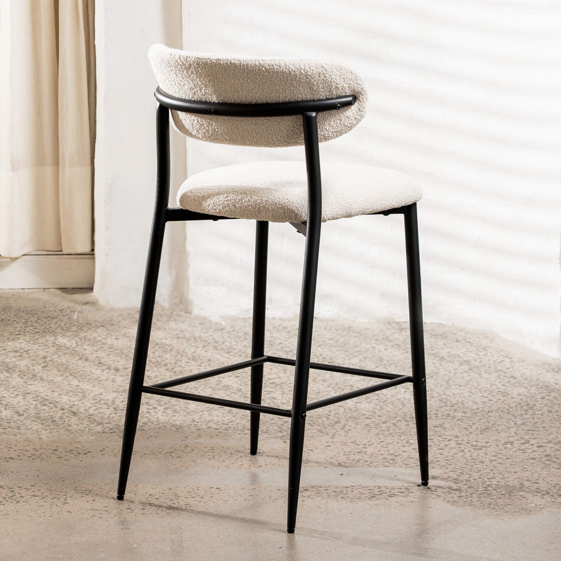 Buller | Mid Century Off White Boucle Fabric Bar Stools | Set Of 2 | White