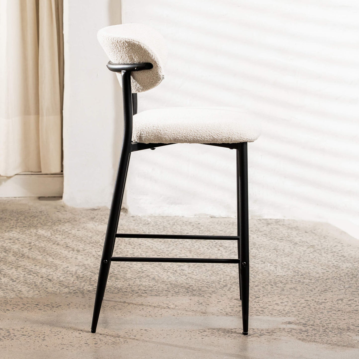 Buller | Mid Century Off White Boucle Fabric Bar Stools | Set Of 2 | White