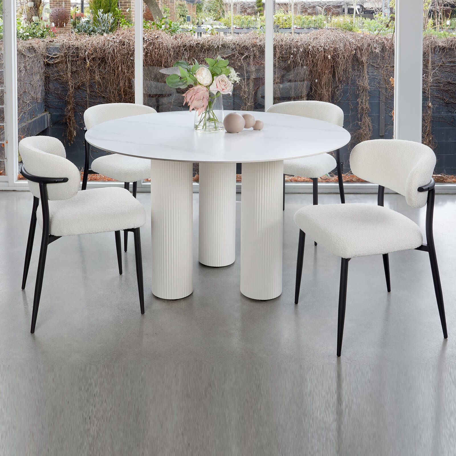 Buller | Mid Century Off White Boucle Fabric Dining Chairs | Set Of 2 | Off White