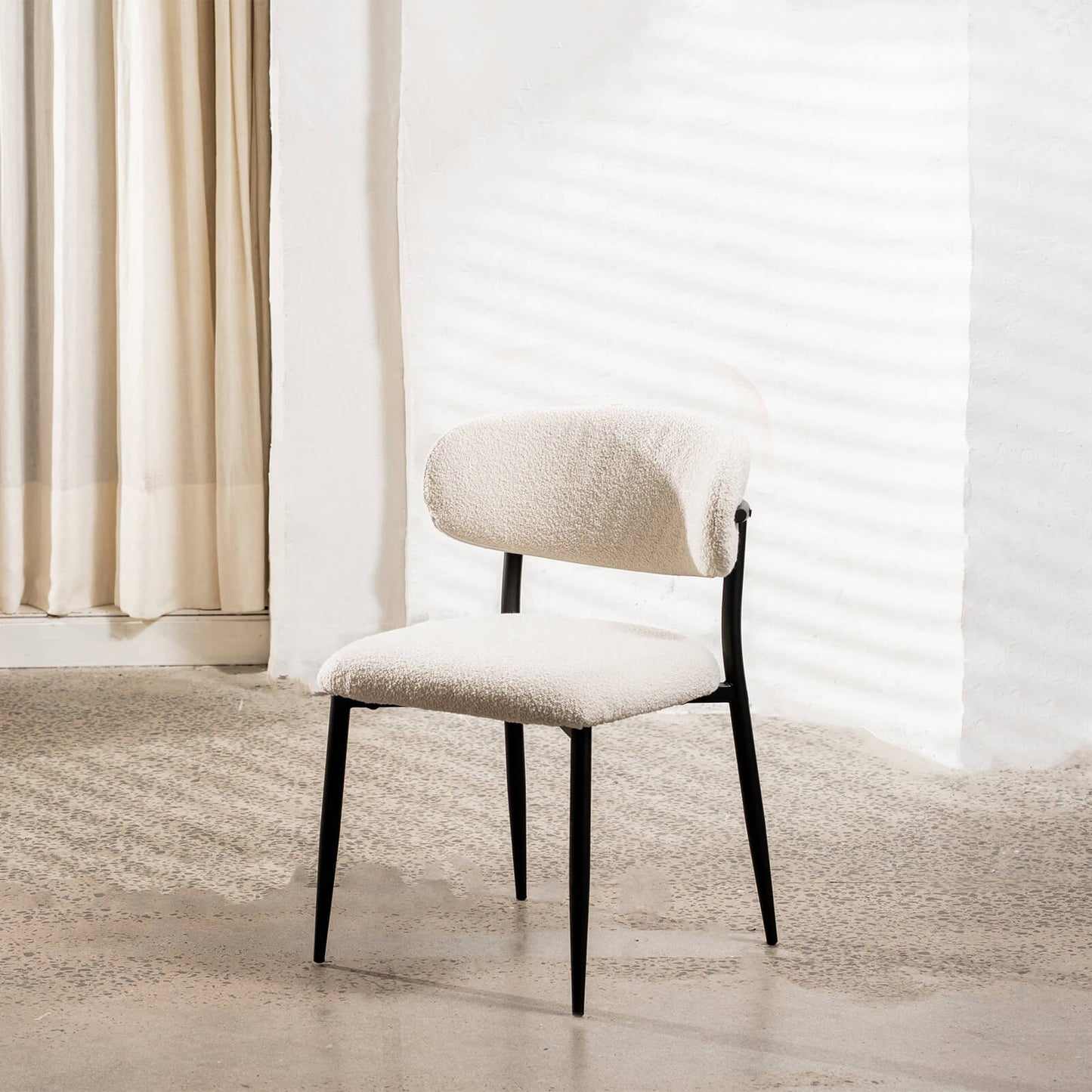 Buller | Mid Century Off White Boucle Fabric Dining Chairs | Set Of 2 | Off White