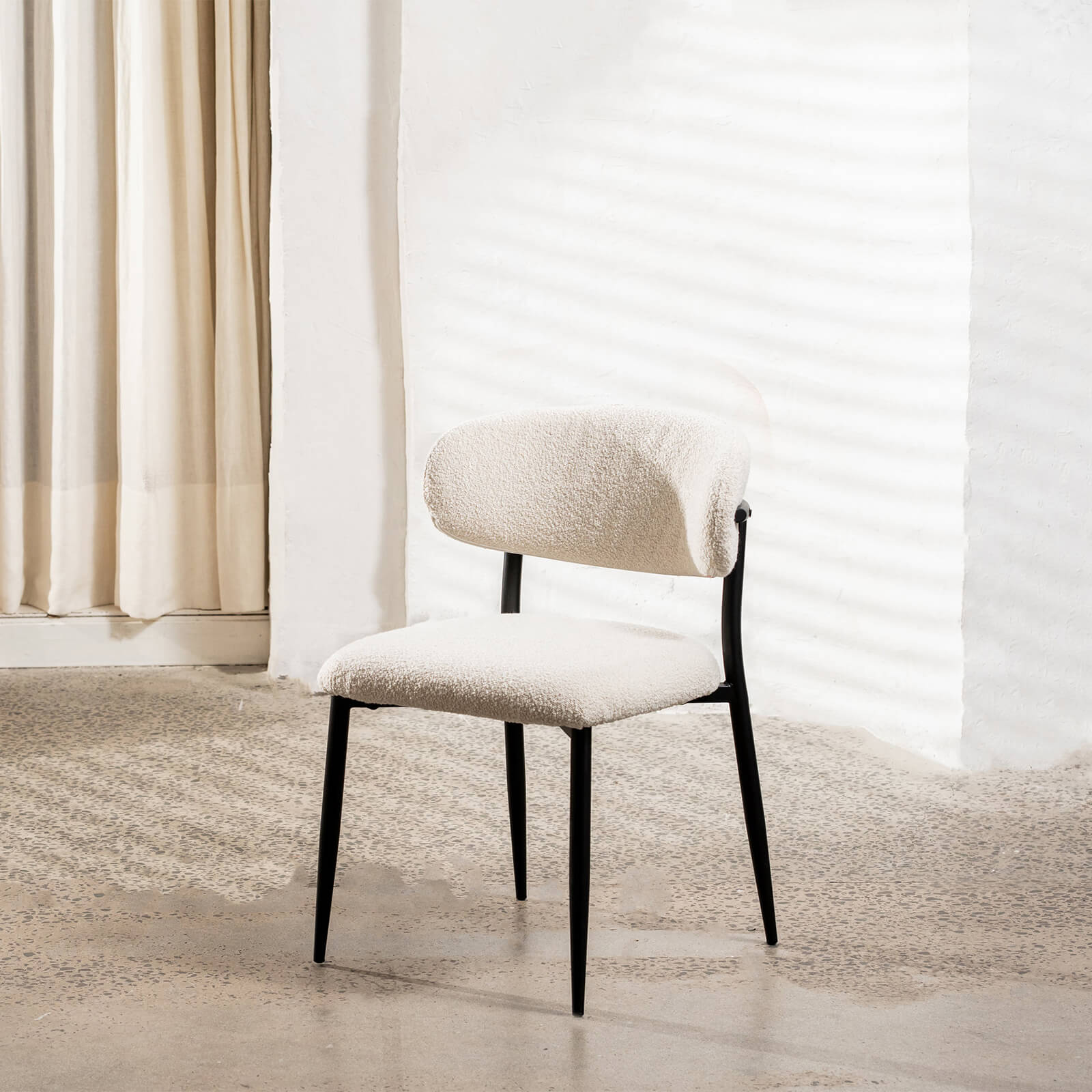 Buller | Mid Century Off White Boucle Fabric Dining Chairs | Set Of 2 | Off White