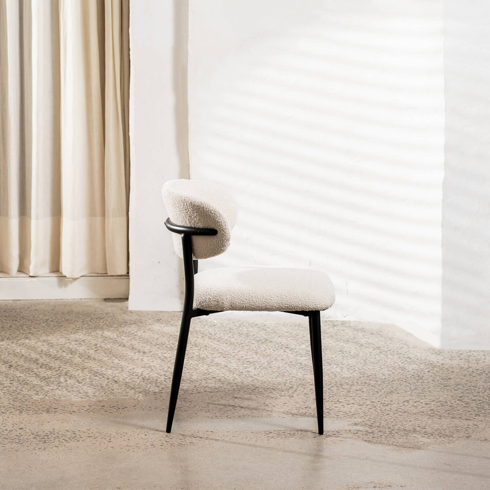 Buller Mid Century Off White Boucle Fabric Dining Chairs Set