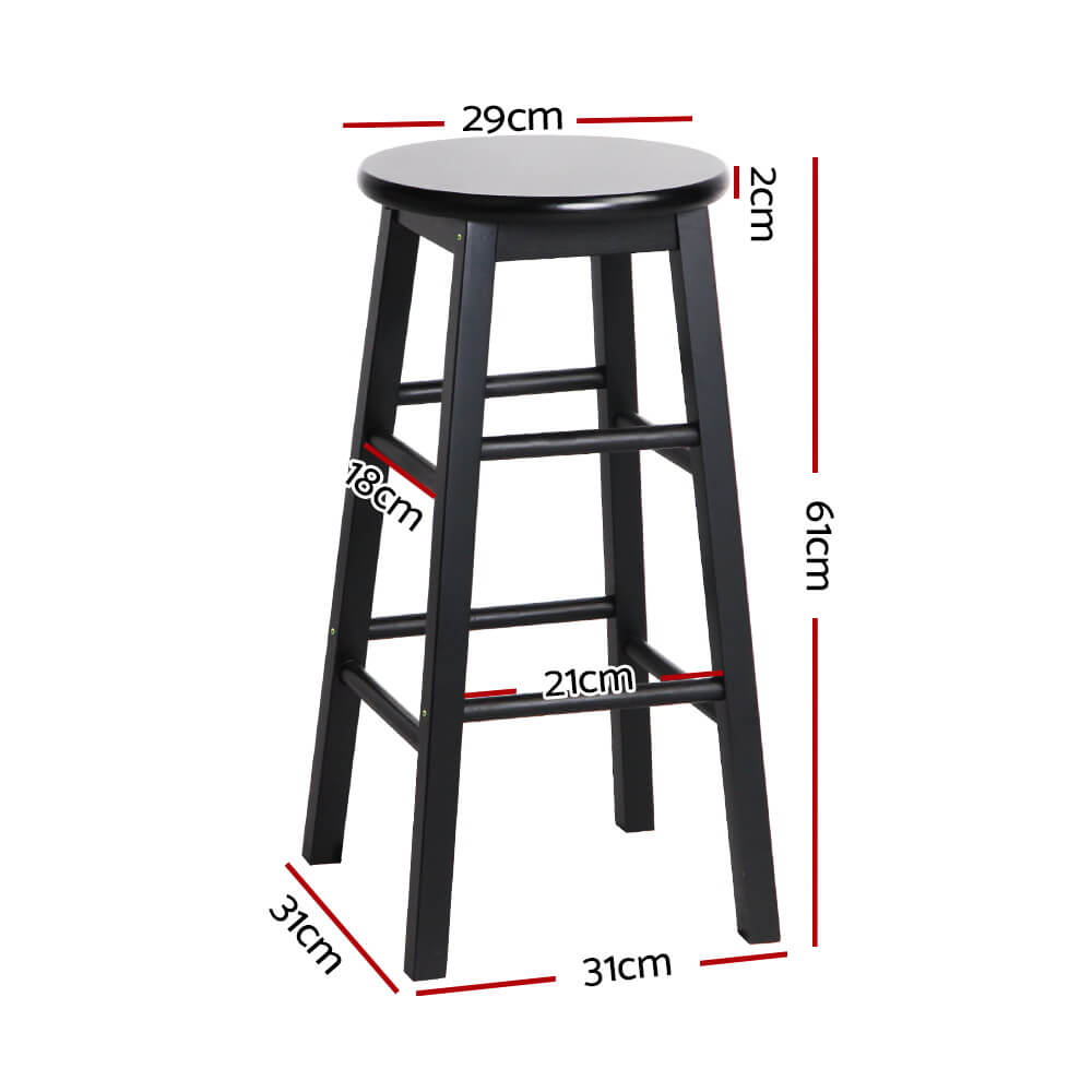 Calamvale | Coastal Country 61cm Natural & Black Round Wooden Bar Stools | Set Of 2 | Black