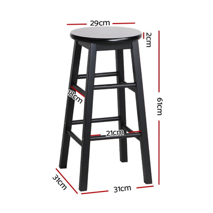 Calamvale | Coastal Country 61cm Natural & Black Round Wooden Bar Stools | Set Of 2 | Black