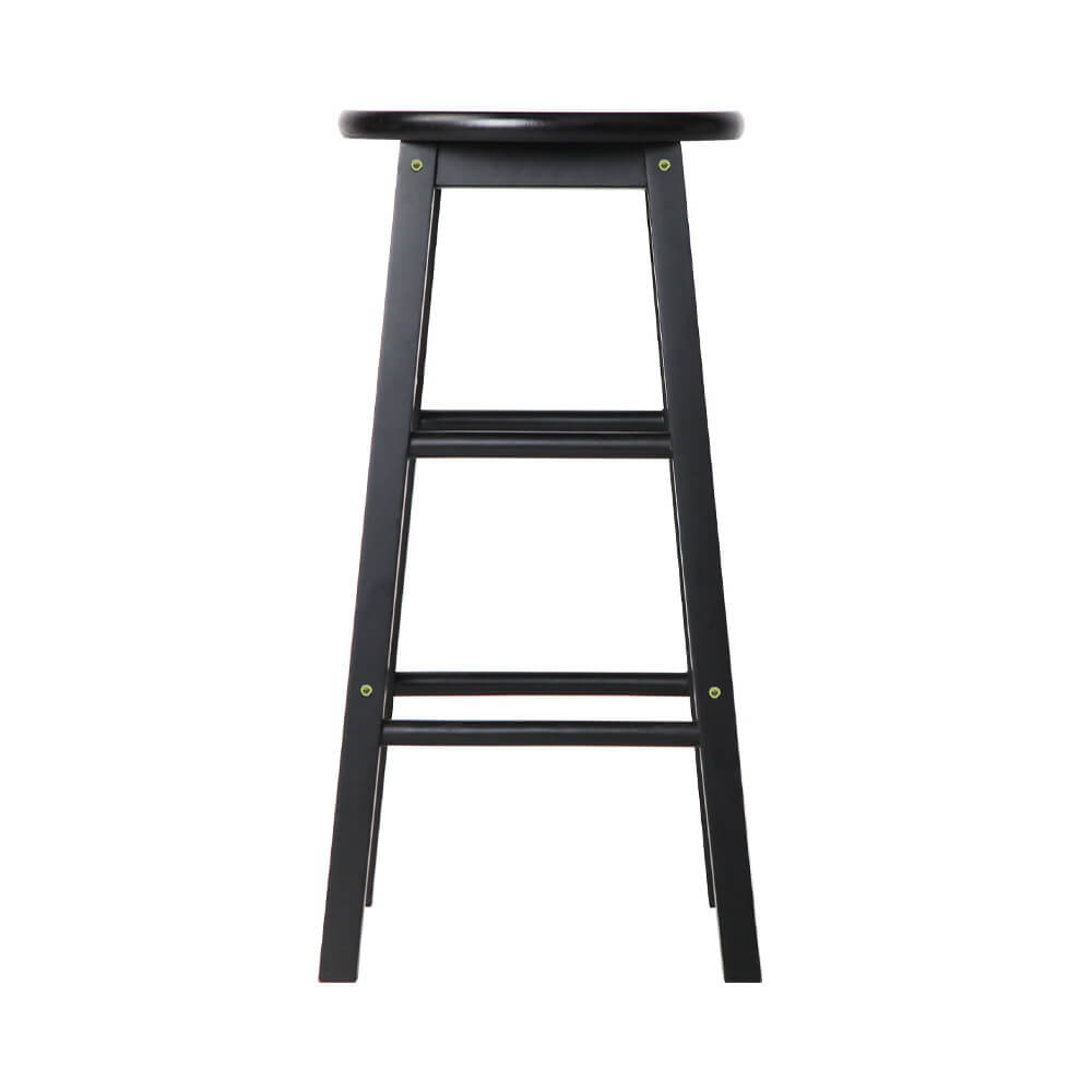 Calamvale | Coastal Country 61cm Natural & Black Round Wooden Bar Stools | Set Of 2 | Black
