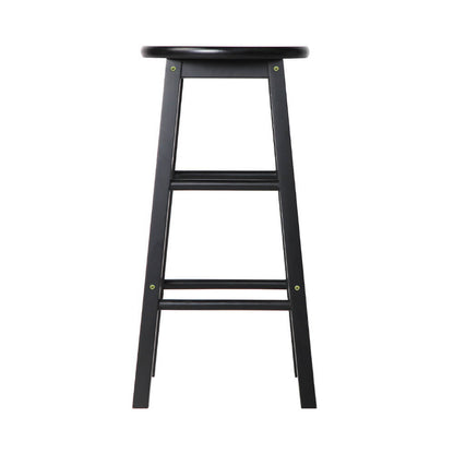 Calamvale | Coastal Country 61cm Natural & Black Round Wooden Bar Stools | Set Of 2 | Black