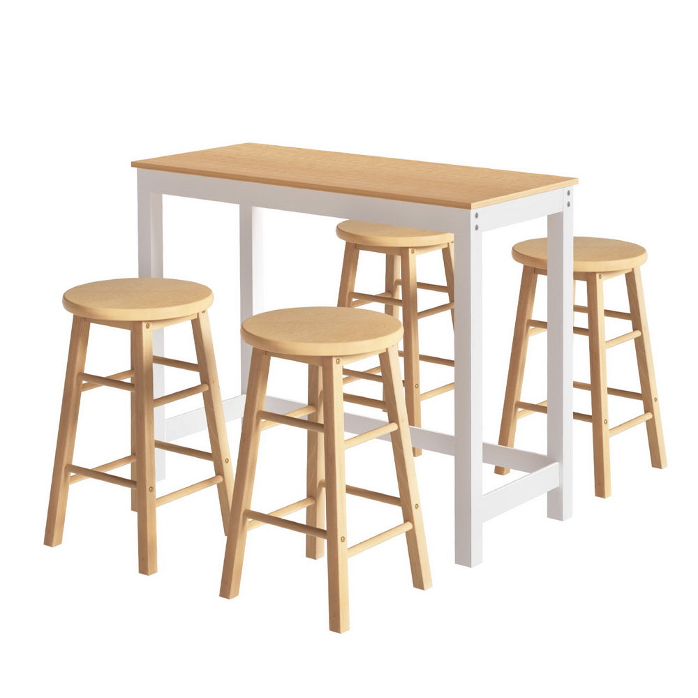 Calamvale | Coastal Natural Country Coastal White Natural Wooden Bar Stool Table Set | Natural