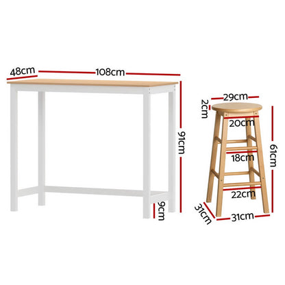 Calamvale | Coastal Natural Country Coastal White Natural Wooden Bar Stool Table Set | Natural