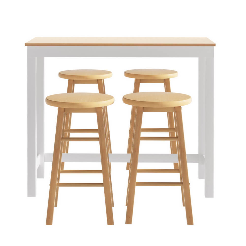 Calamvale | Coastal Natural Country Coastal White Natural Wooden Bar Stool Table Set | Natural