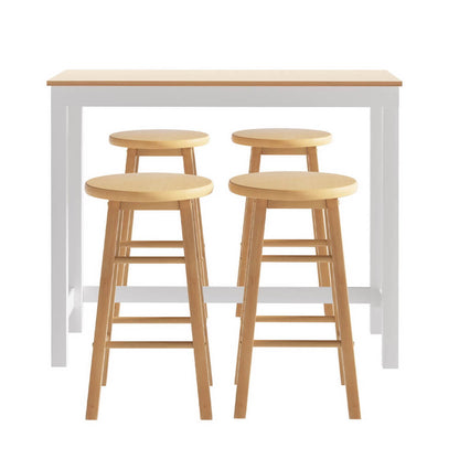 Calamvale | Coastal Natural Country Coastal White Natural Wooden Bar Stool Table Set | Natural