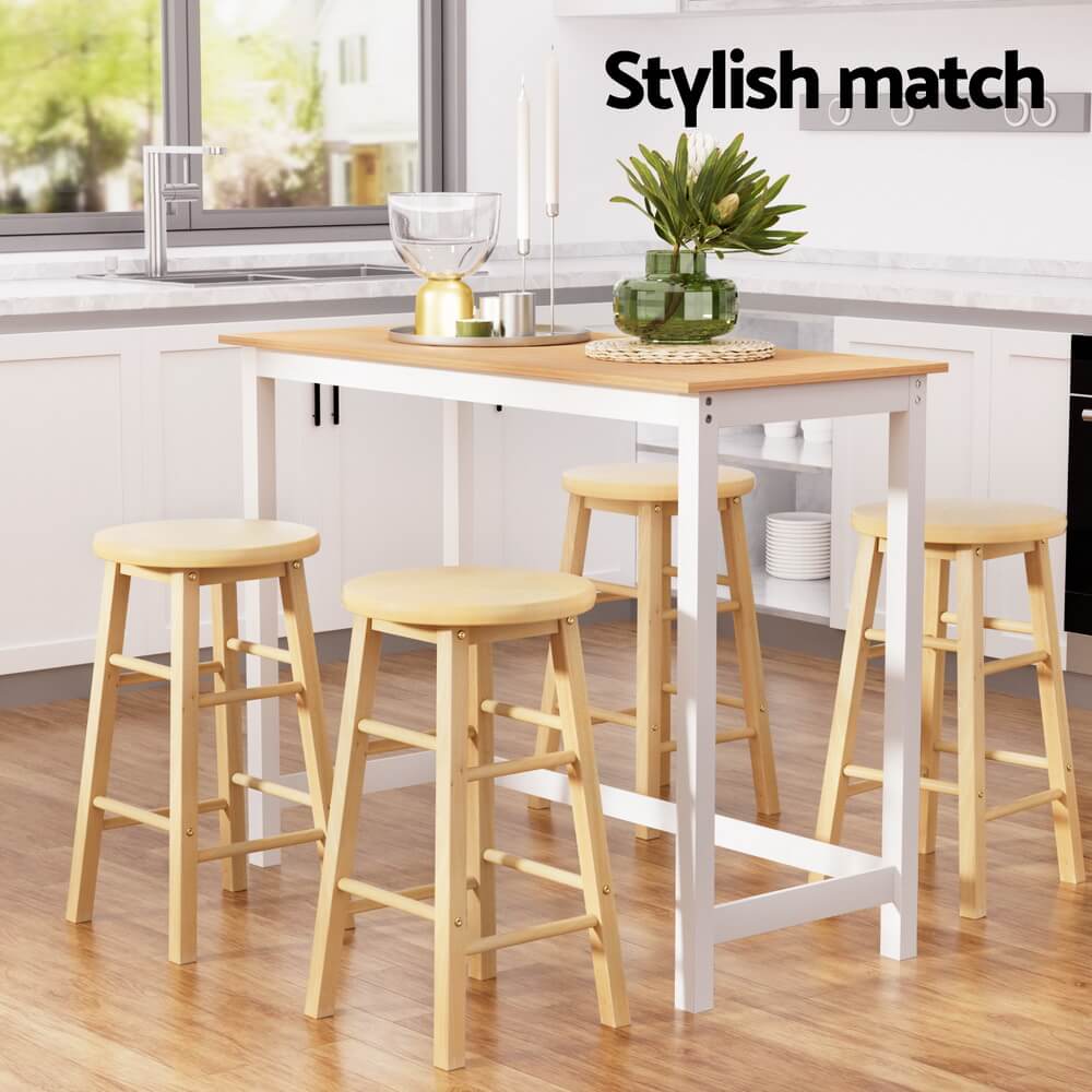 Calamvale | Coastal Natural Country Coastal White Natural Wooden Bar Stool Table Set | Natural