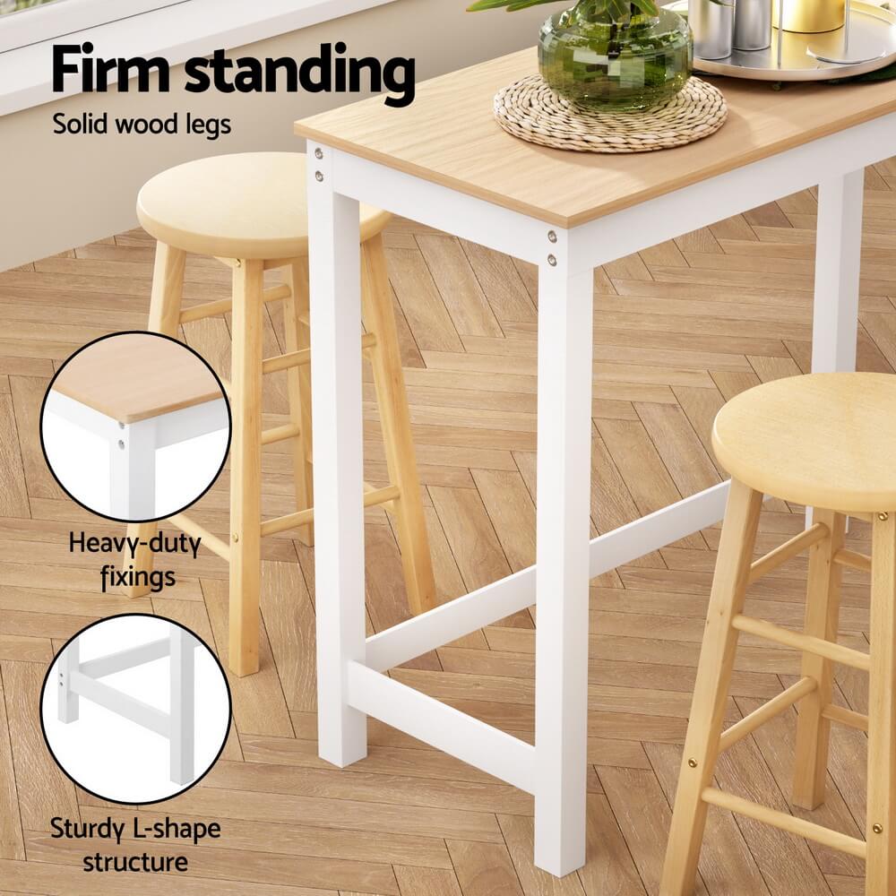 Calamvale | Coastal Natural Country Coastal White Natural Wooden Bar Stool Table Set | Natural