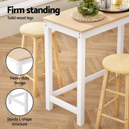 Calamvale | Coastal Natural Country Coastal White Natural Wooden Bar Stool Table Set | Natural