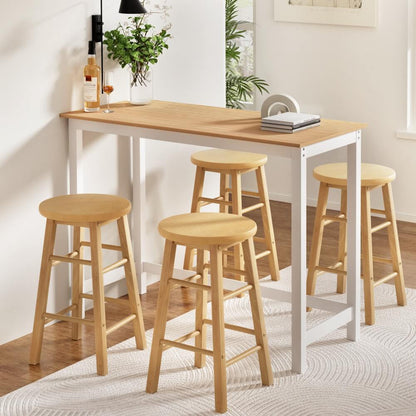 Calamvale | Coastal Natural Country Coastal White Natural Wooden Bar Stool Table Set | Natural